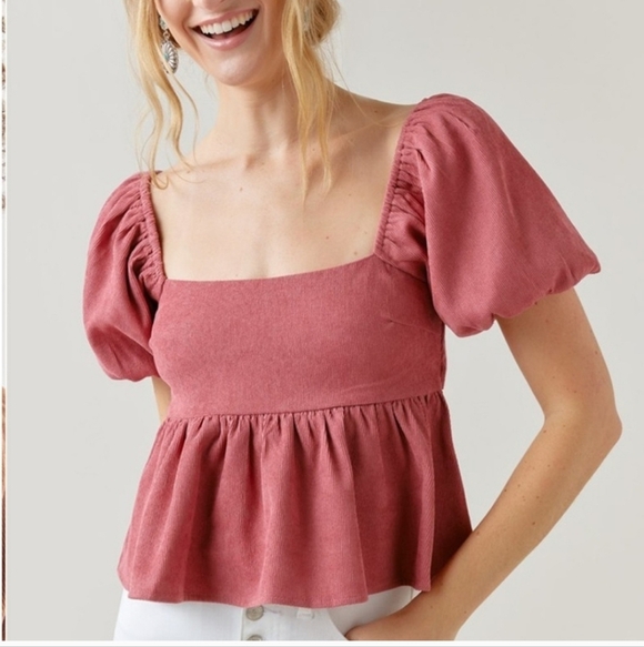 Audrey Parks Francesca’s Margot Corduroy Bow Back Top Size Medium - Picture 2 of 6